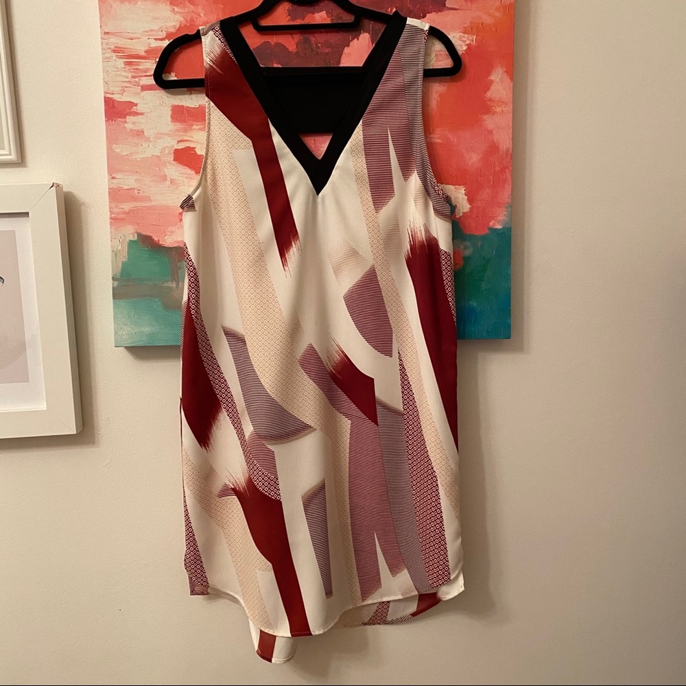 Red and white sleeveless shift dress